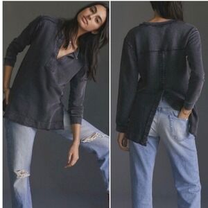 Anthropologie PILCRO Oversized Baggy Sweatshirt‎ Split Hem Charcoal XL Grunge